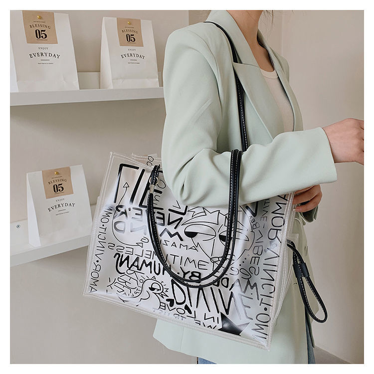 Transparent Large Bag Women New Trendy Fashion Women'S Bag Summer Large-Capacity Tote Bag All-Match Jelly Shoulder Bag