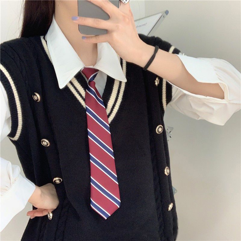 jk Japanese tie female student college wind lazy knot-free red blue striped uniform dk shirt male trend