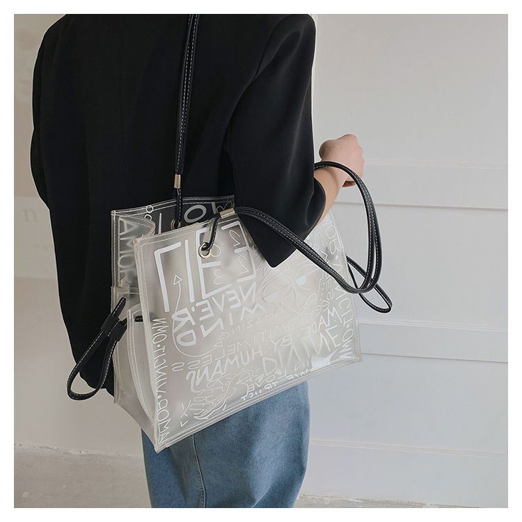Transparent Large Bag Women New Trendy Fashion Women'S Bag Summer Large-Capacity Tote Bag All-Match Jelly Shoulder Bag