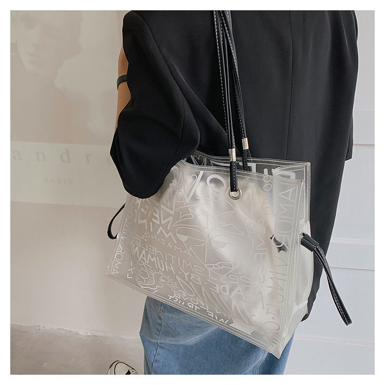 Transparent Large Bag Women New Trendy Fashion Women'S Bag Summer Large-Capacity Tote Bag All-Match Jelly Shoulder Bag