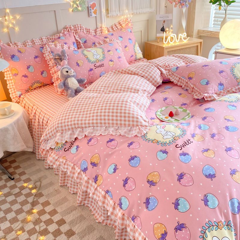 Bed skirt four-piece set Korean princess style all-match thickened brushed lace quilt cover dormitory bed sheet three-piece set