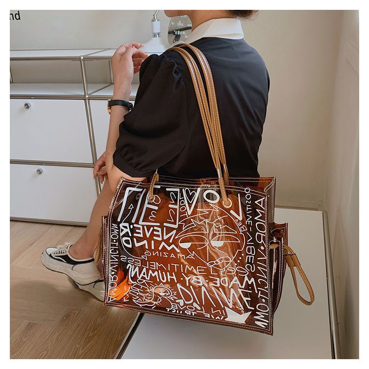Transparent Large Bag Women New Trendy Fashion Women'S Bag Summer Large-Capacity Tote Bag All-Match Jelly Shoulder Bag