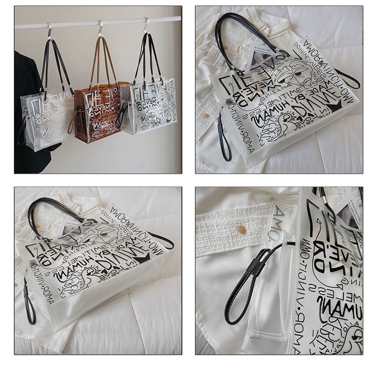 Transparent Large Bag Women New Trendy Fashion Women'S Bag Summer Large-Capacity Tote Bag All-Match Jelly Shoulder Bag