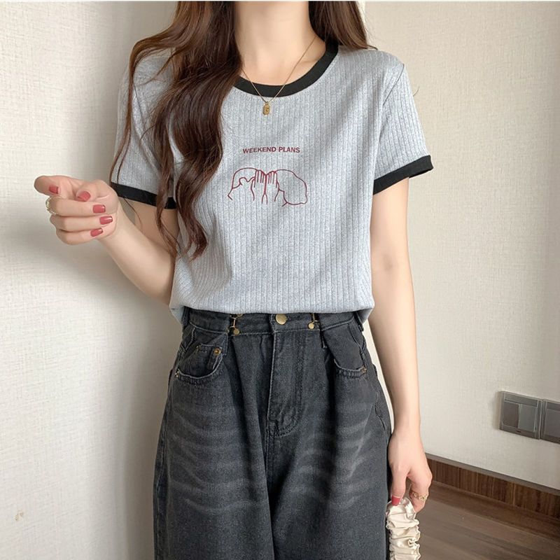 High waist short short-sleeved T-shirt women's summer ins tide loose Korean version of niche foreign style age-reducing chic Hong Kong-style top clothes