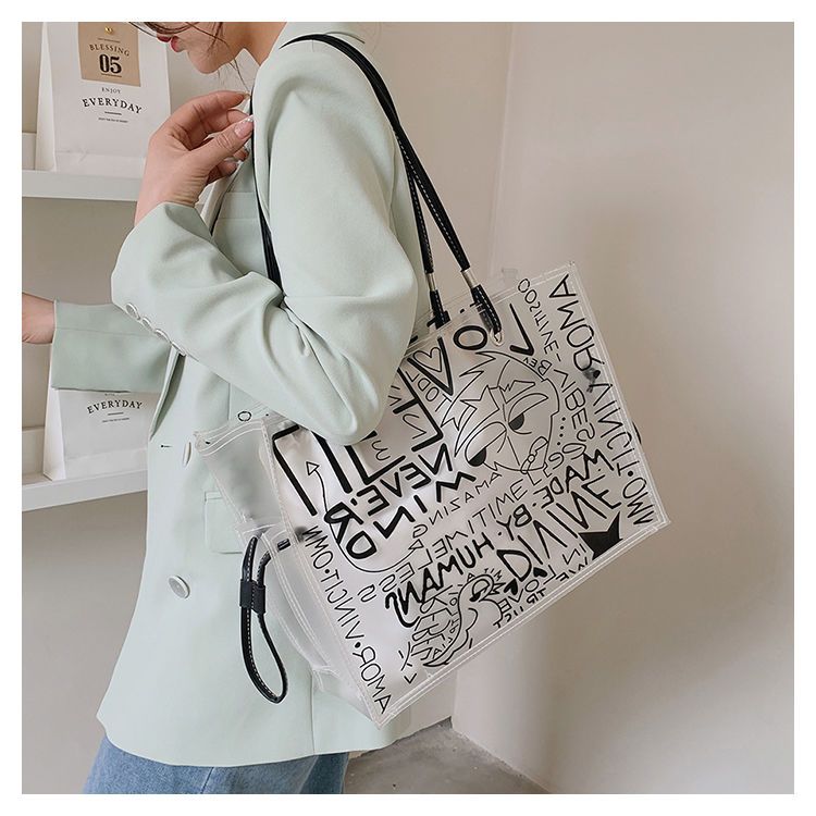 Transparent Large Bag Women New Trendy Fashion Women'S Bag Summer Large-Capacity Tote Bag All-Match Jelly Shoulder Bag