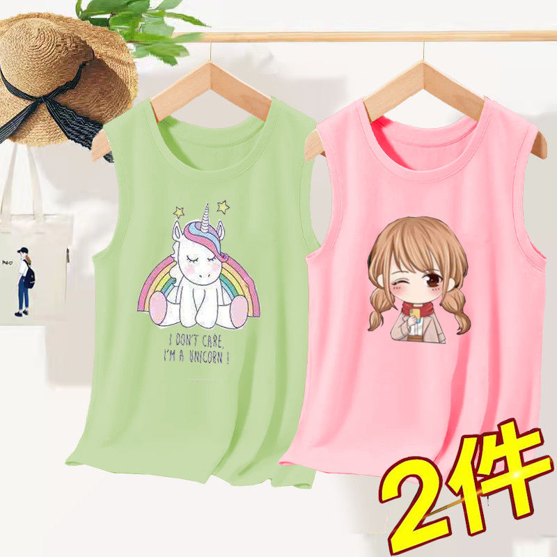 女童純棉無袖背心2023新款夏季女孩外穿背心T恤兒童洋氣休閒上衣
