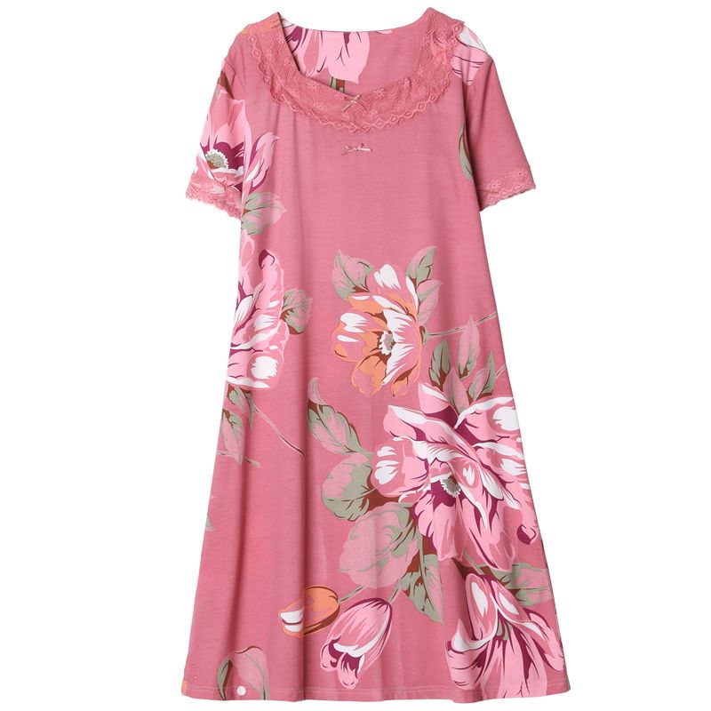 Nanjiren brand high-end nightdress female summer modal cotton short-sleeved long home service plus size dress