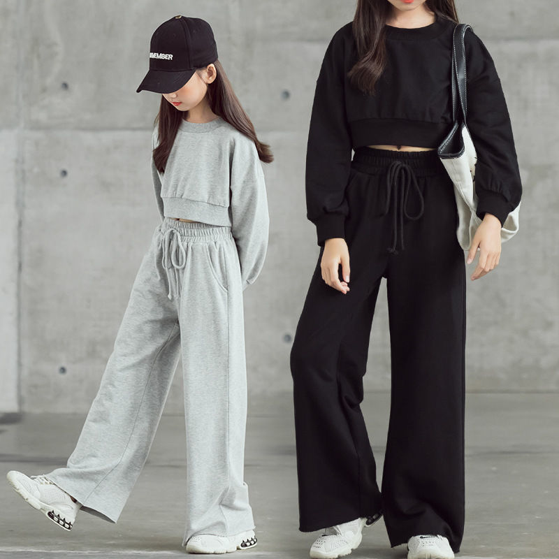 Girls suit summer 2022 new spring and autumn long-sleeved wide-leg pants two-piece set fried street pants high waist female Korean style foreign style