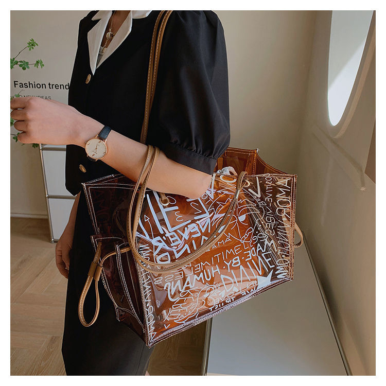 Transparent Large Bag Women New Trendy Fashion Women'S Bag Summer Large-Capacity Tote Bag All-Match Jelly Shoulder Bag