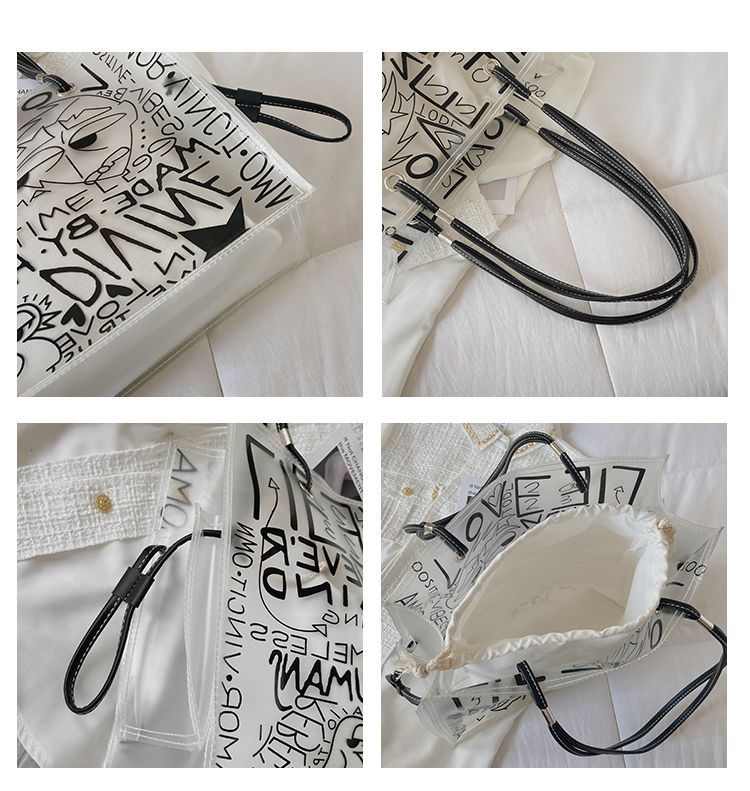 Transparent Large Bag Women New Trendy Fashion Women'S Bag Summer Large-Capacity Tote Bag All-Match Jelly Shoulder Bag