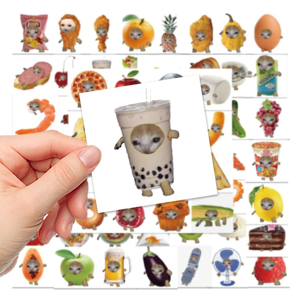69 pieces of funny food cat head expression pack stickers laptop notebook water cup decoration waterproof stickers