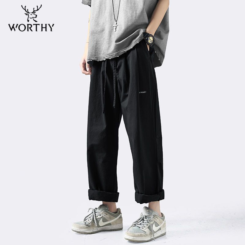 WORTHY American casual pants men's autumn loose overalls students straight nine-point pants tide brand all-match trend