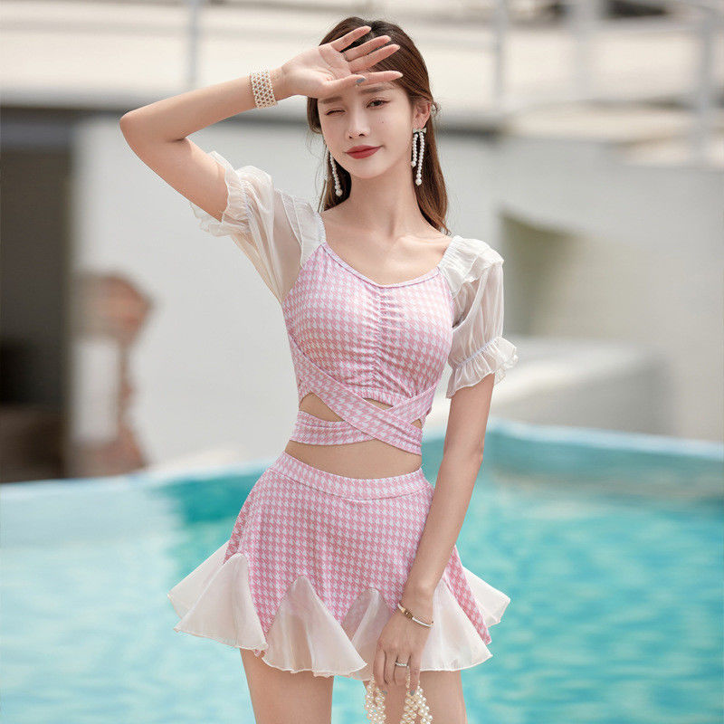 Korean version of sexy internet celebrity popular swimsuit for women summer split skirt boxer style college style high waist slimming hot spring swimsuit