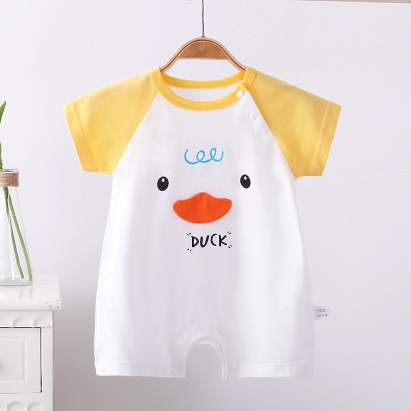 Newborn baby jumpsuit summer pure cotton fart clothing thin section baby clothes handsome pajamas romper short sleeves