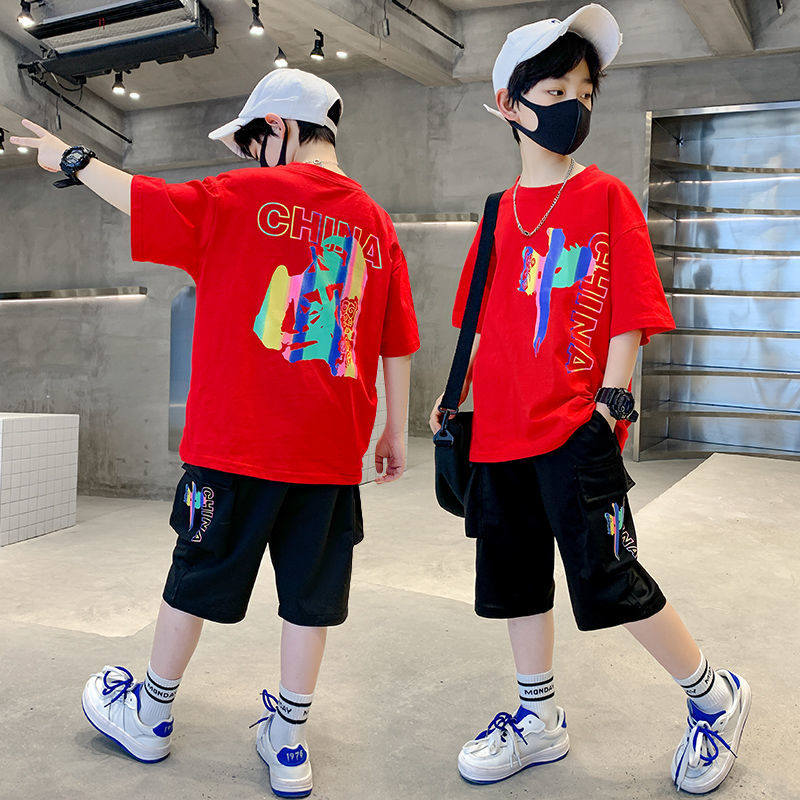 男童短袖夏季套装2022新款男孩中大童洋气儿童夏季网红炸街两件套