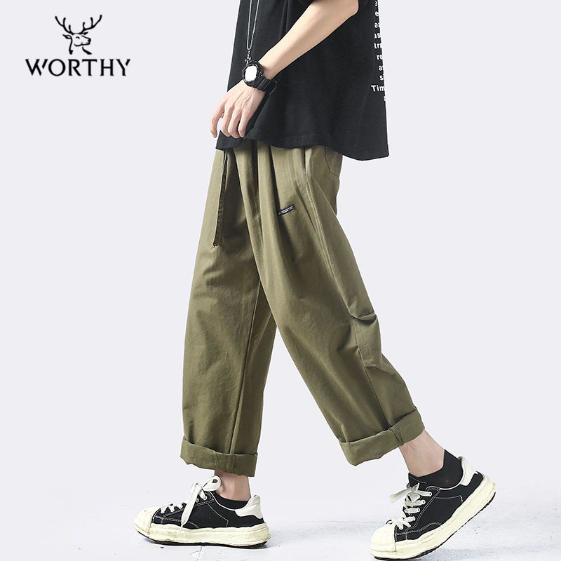 WORTHY American casual pants men's autumn loose overalls students straight nine-point pants tide brand all-match trend