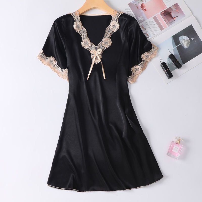 New pajamas women's summer thin ice silk short-sleeved lace Korean version of high-end silk sexy ice silk large size nightdress