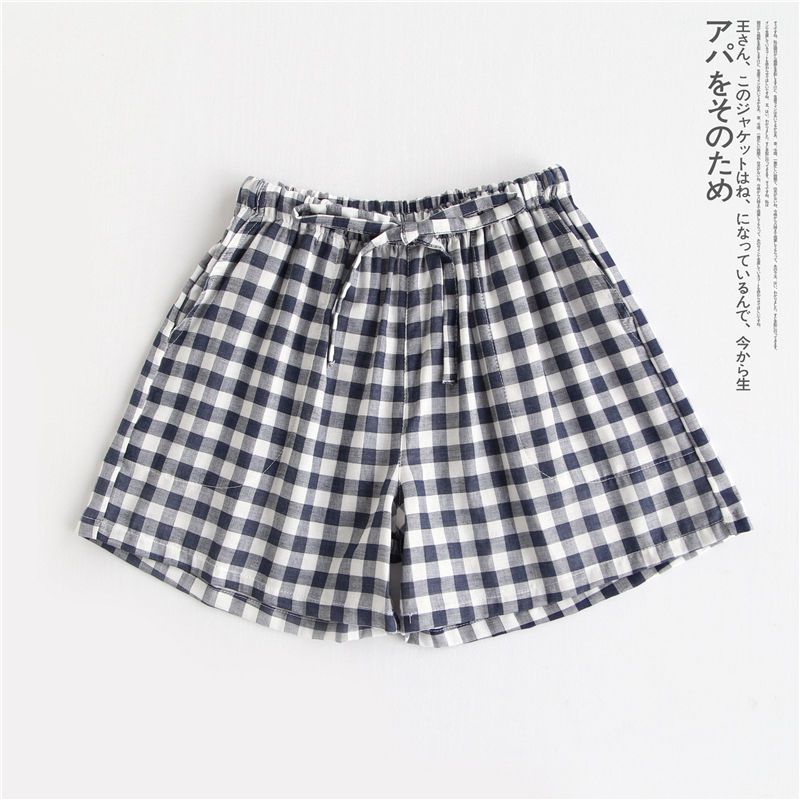 Pure cotton Japanese shorts women 2022 summer casual large size printed plaid pants all-match loose wide-leg pants women's trend