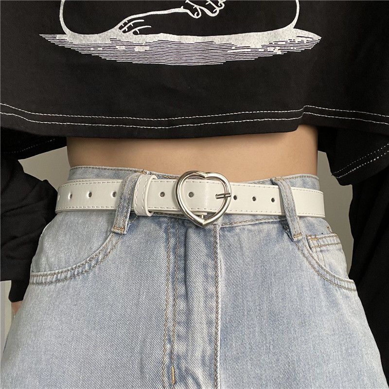 Summer punch-free belt female heart full-hole pin buckle simple and versatile fashion decoration with jeans belt belt