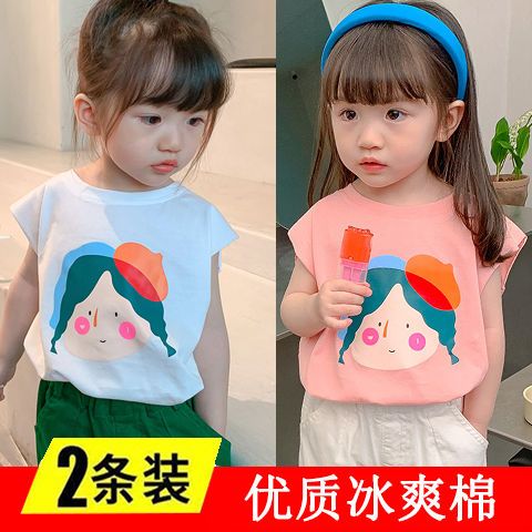 Girls sleeveless vest cotton t-shirt summer thin section short-sleeved top baby small and medium children's clothing children's outerwear vest tide