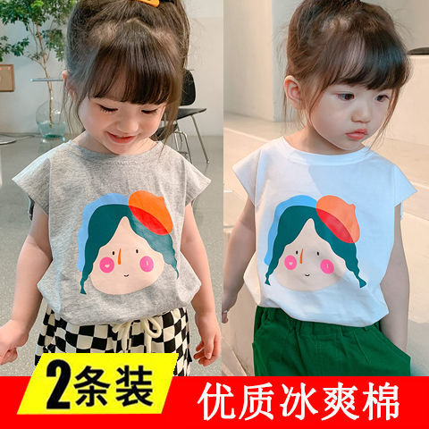 Girls sleeveless vest cotton t-shirt summer thin section short-sleeved top baby small and medium children's clothing children's outerwear vest tide