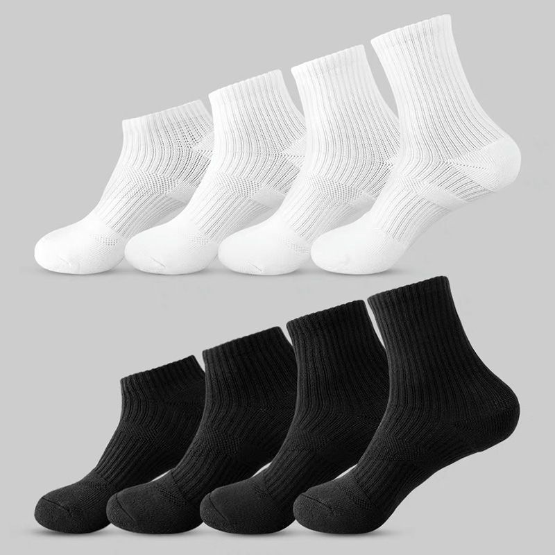 Thickened socks men's mid-tube ins tide all-match terry stockings black and white sports breathable foot pressure soft and comfortable