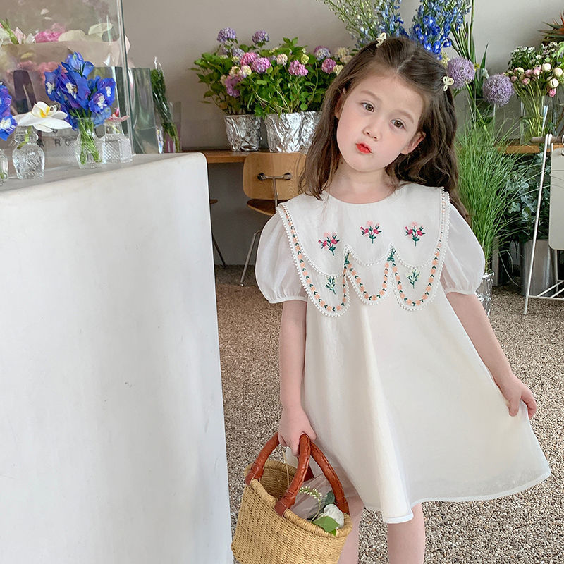 童裝女2023新款寶寶夏裝裙子女童夏季刺繡連衣裙兒童公主裙超洋氣