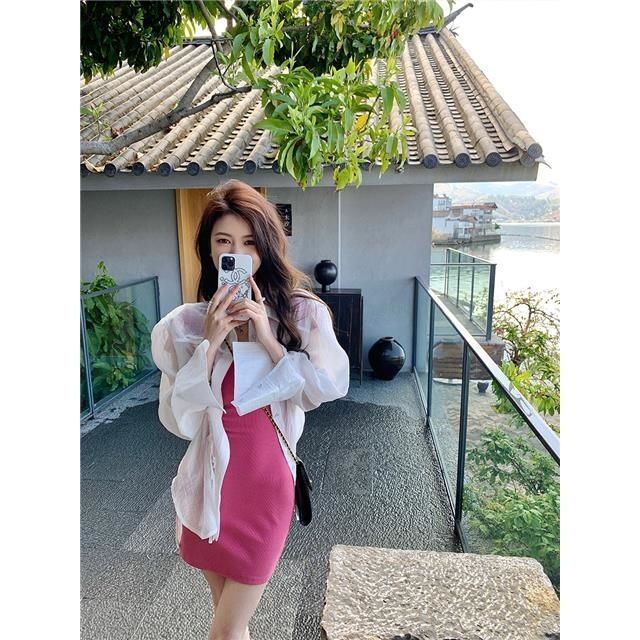 Summer  new sunscreen shirt jacket white rose red dress fashion high-end two-piece suit female