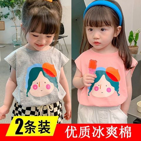 Girls sleeveless vest cotton t-shirt summer thin section short-sleeved top baby small and medium children's clothing children's outerwear vest tide