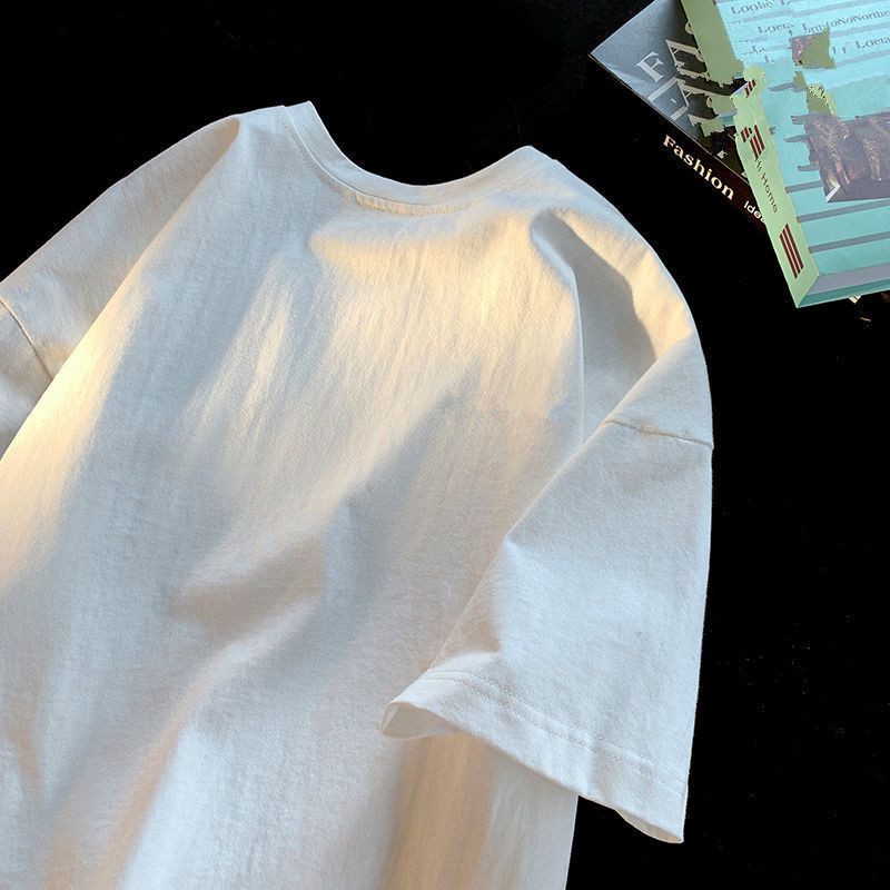 200克重磅100%纯棉纯色圆领短袖T恤夏季新款港风体恤班服宽松百搭