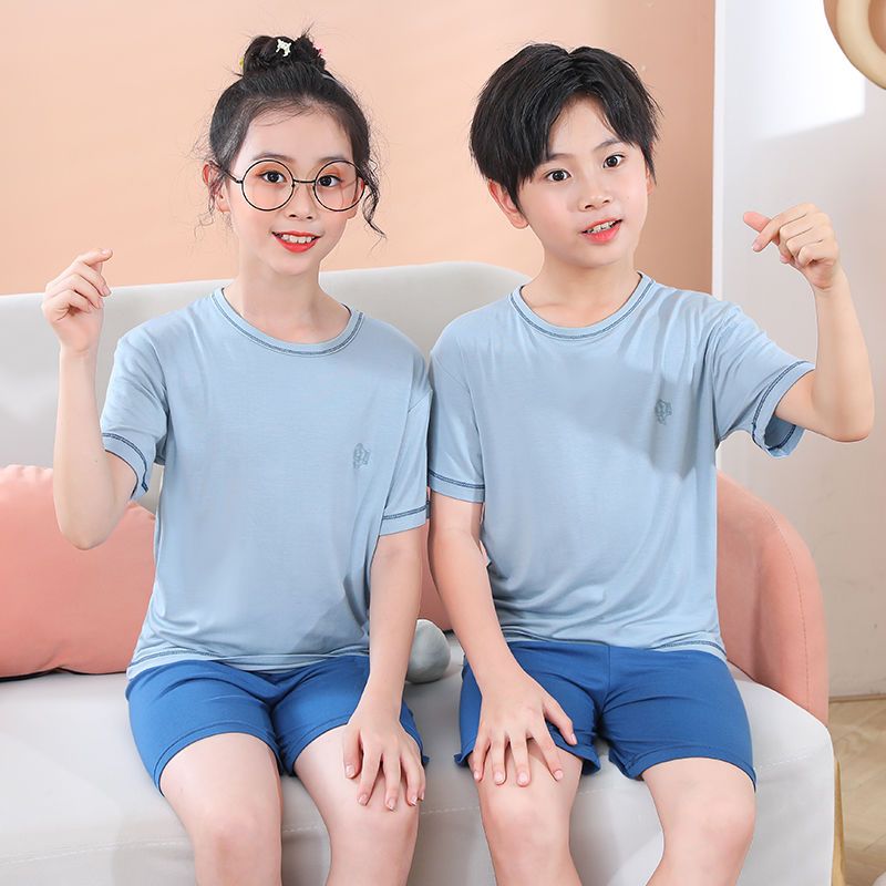 兒童睡衣莫代爾薄款男童女童親子款短袖家居服中大童空調服套裝夏