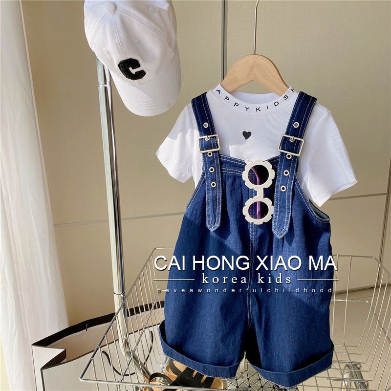 女童套裝夏季兩件套時尚洋氣霸氣炸街上檔次休閒背帶褲女孩新薄款