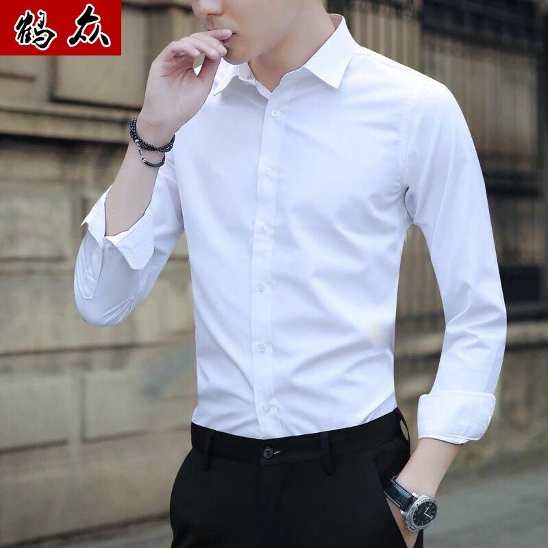 买一送一春夏季男士衬衫长袖韩版休闲衬衣男12IN修身白色短袖衬衫