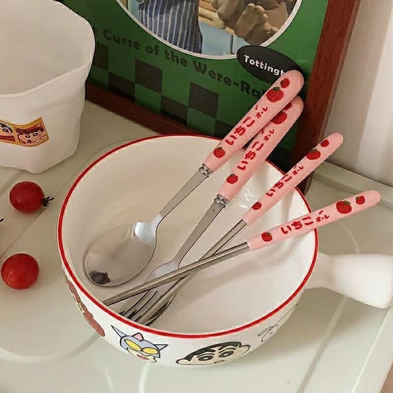 筷子勺子套装不锈钢叉子便携餐具三件套学生少女粉ins高颜值卡通