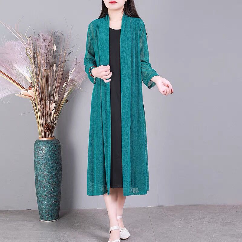 2023 summer new cardigan sunscreen shirt air-conditioning shirt jacket mid-length women's loose solid color shawl vest skirt