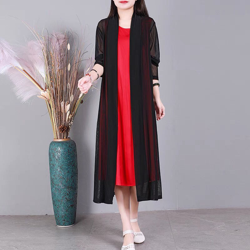 2023 summer new cardigan sunscreen shirt air-conditioning shirt jacket mid-length women's loose solid color shawl vest skirt