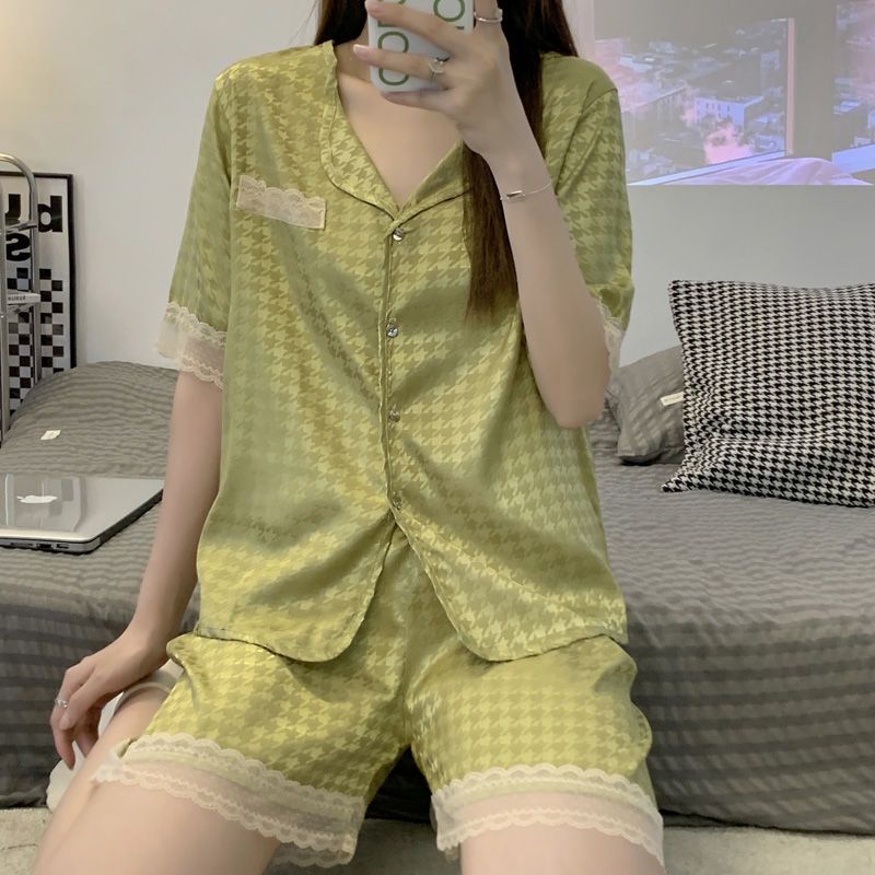 冰絲涼快睡衣女士夏天高級感新款短袖ins風高顏值夏款寬鬆家居服