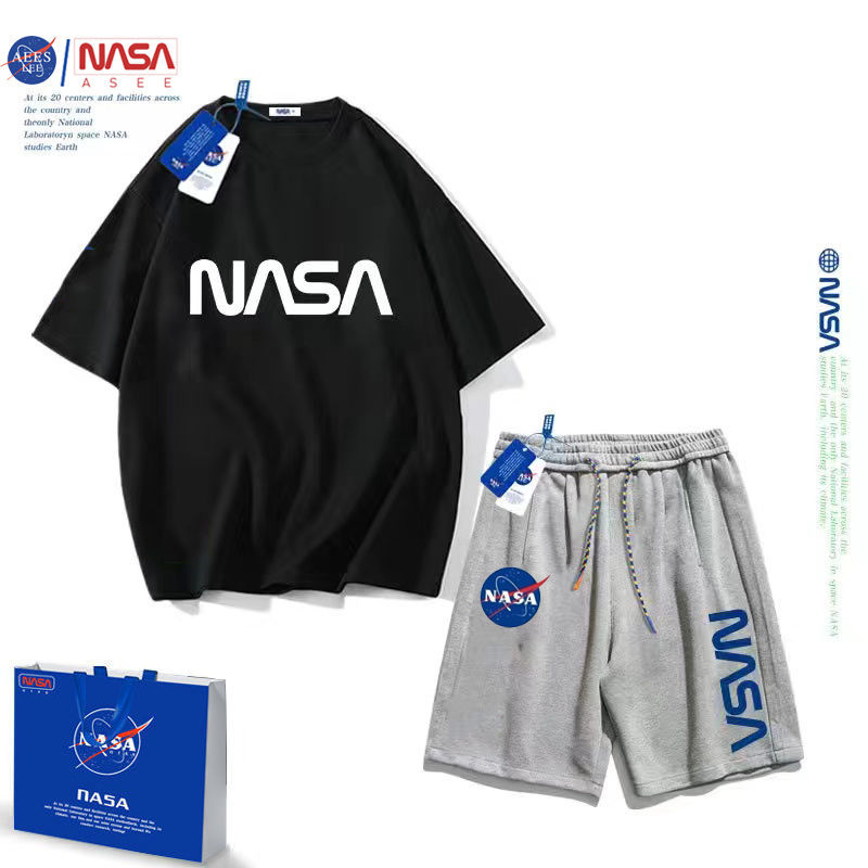 NASA联名AESS男童短袖套装夏装新款洋气中大童t恤儿童两件套