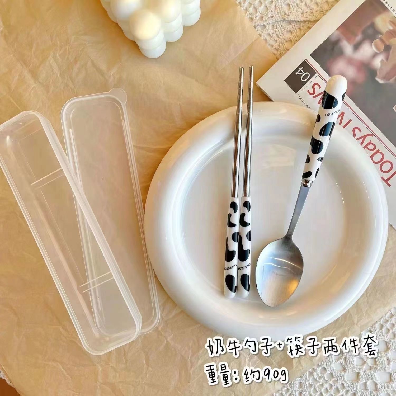不锈钢勺子叉子筷子三件套儿童卡通网红ing便携式学生韩式餐具