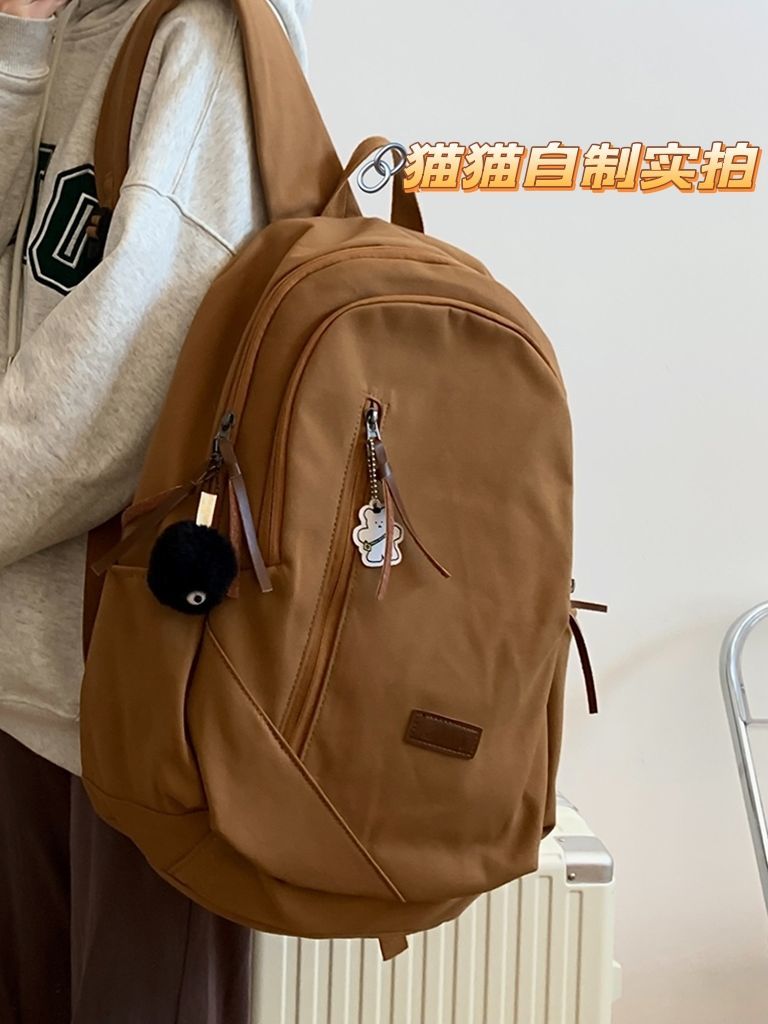 復古書包女美式oldschool帆布大容量雙肩包ins純色高中學生背包潮