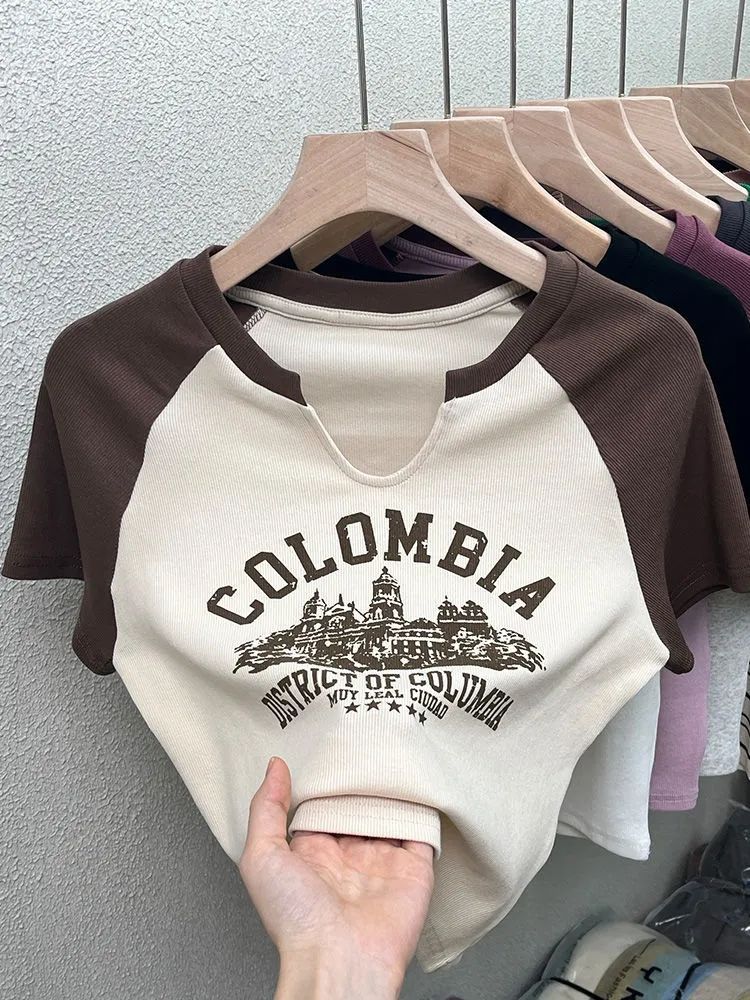 Pure desire unique retro American chic Hong Kong flavor sweet hot girl short top design sense niche short-sleeved t-shirt female summer