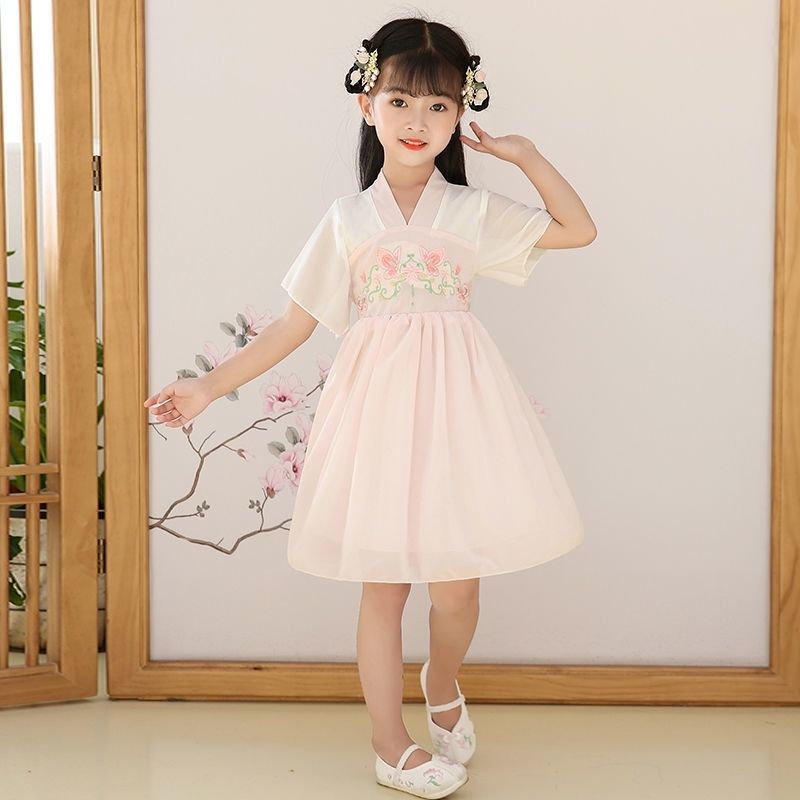 兒童夏季薄款漢服超仙古裝女童2022新款女孩古風唐裝夏款童裝裙子