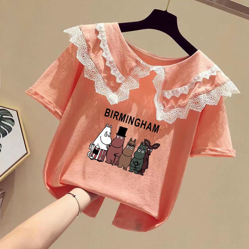 100% cotton girls' T-shirt short-sleeved  new summer style children's clothing trendy printed tops and bottoming shirts