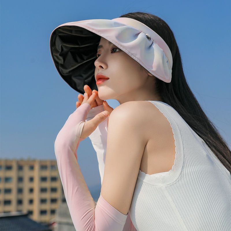 防晒帽子女夏季大檐黑胶遮阳帽渐变色空顶贝壳新款太阳帽防紫外线