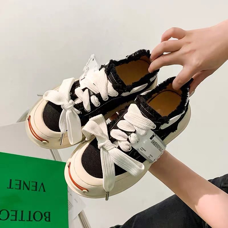 鞋子女秋冬檀健次同款鞋帆布鞋女厚底小眾設計開口笑休閒小白鞋夏