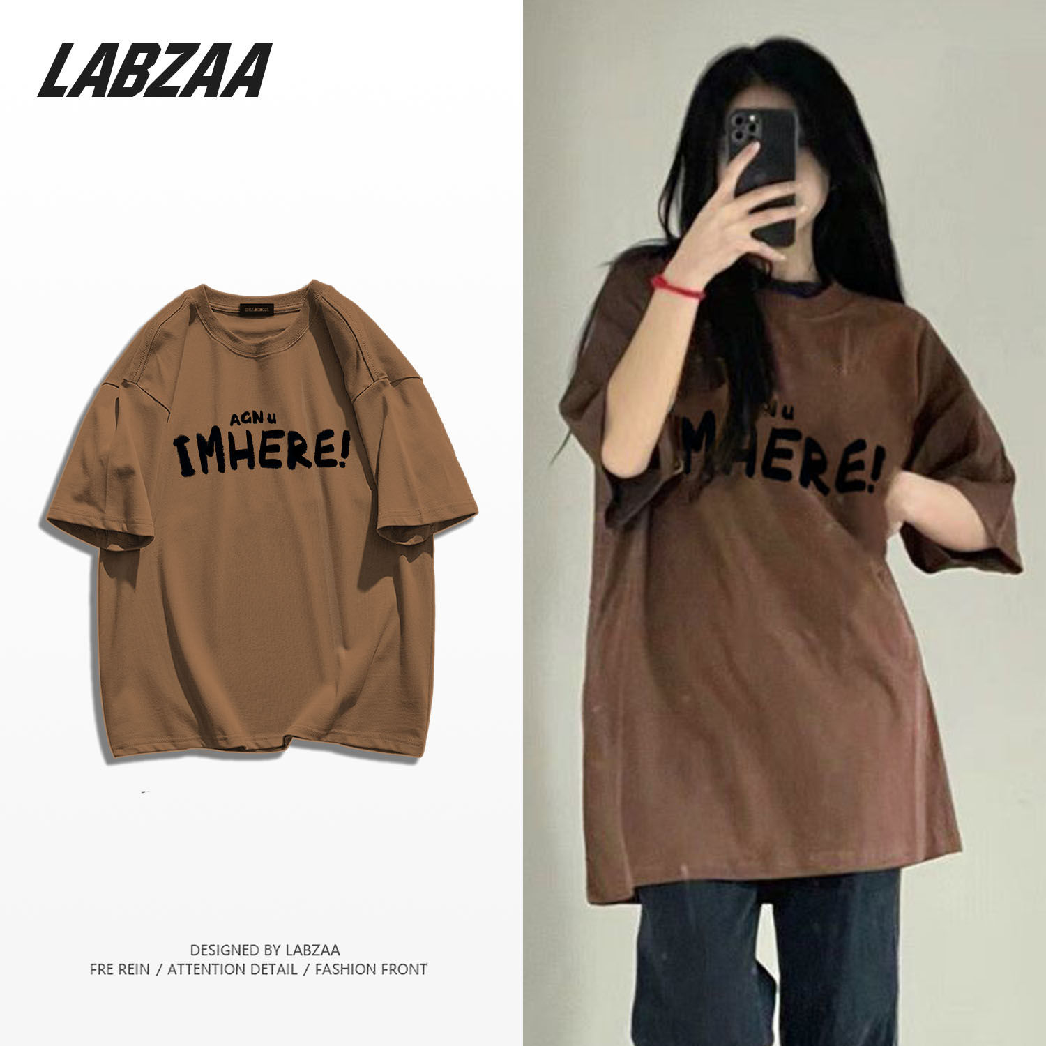 LABZAA cotton summer new letter printing short-sleeved T-shirt female Korean version of the wild loose couple top male ins