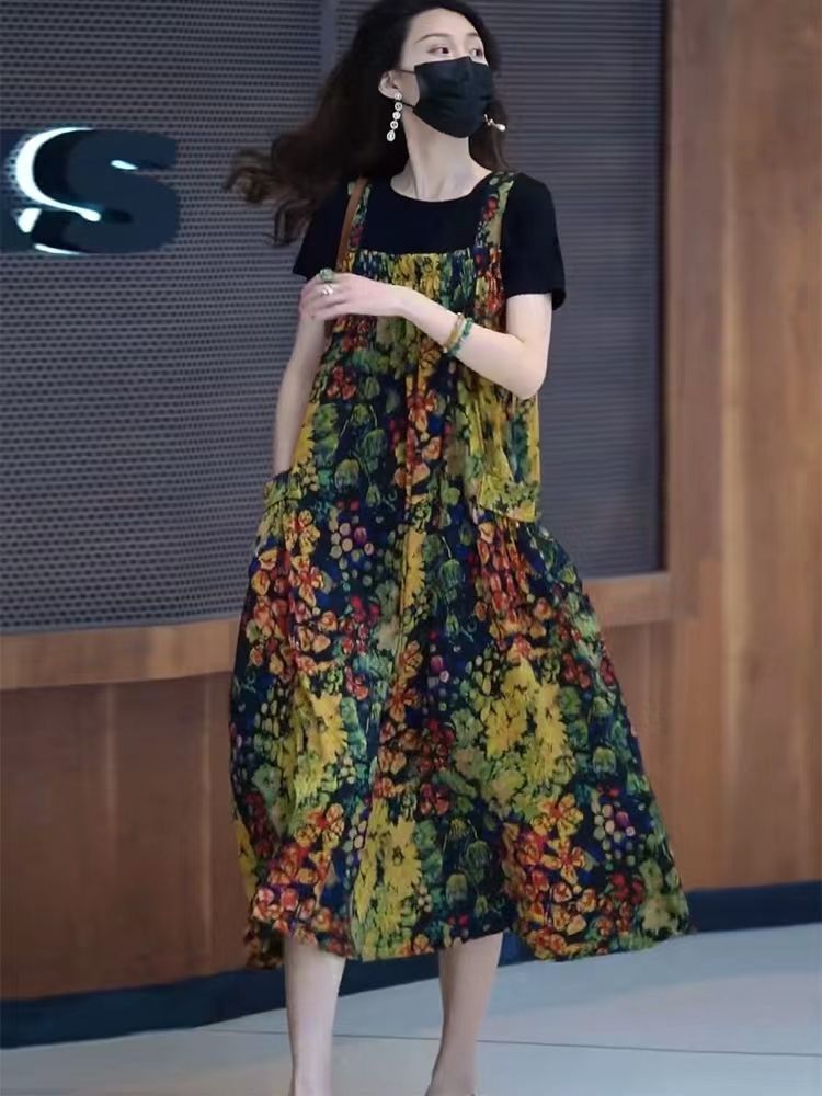Women's Summer Suspender Dress Large Size Fat mm Slim Short Sleeve 2022 New Trendy Suit Women's Summer Set