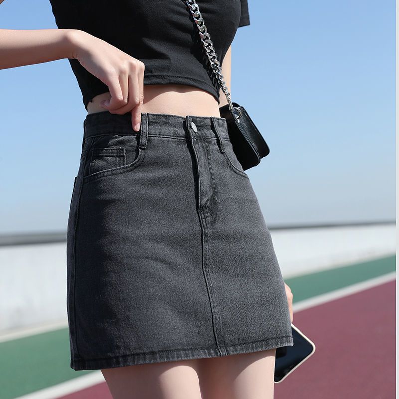 Chic denim short skirt women's summer new all-match skirt thin section high waist slimming large size hip a-line skirt trendy