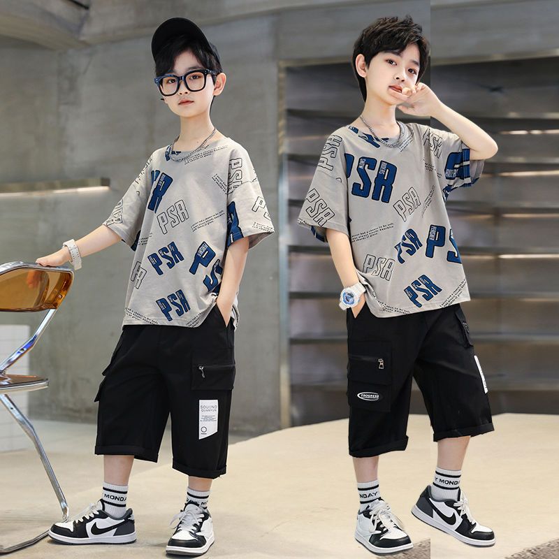 Children's clothing boy summer suit 2023 new summer Korean version of the big boy short-sleeved two-piece suit handsome trendy