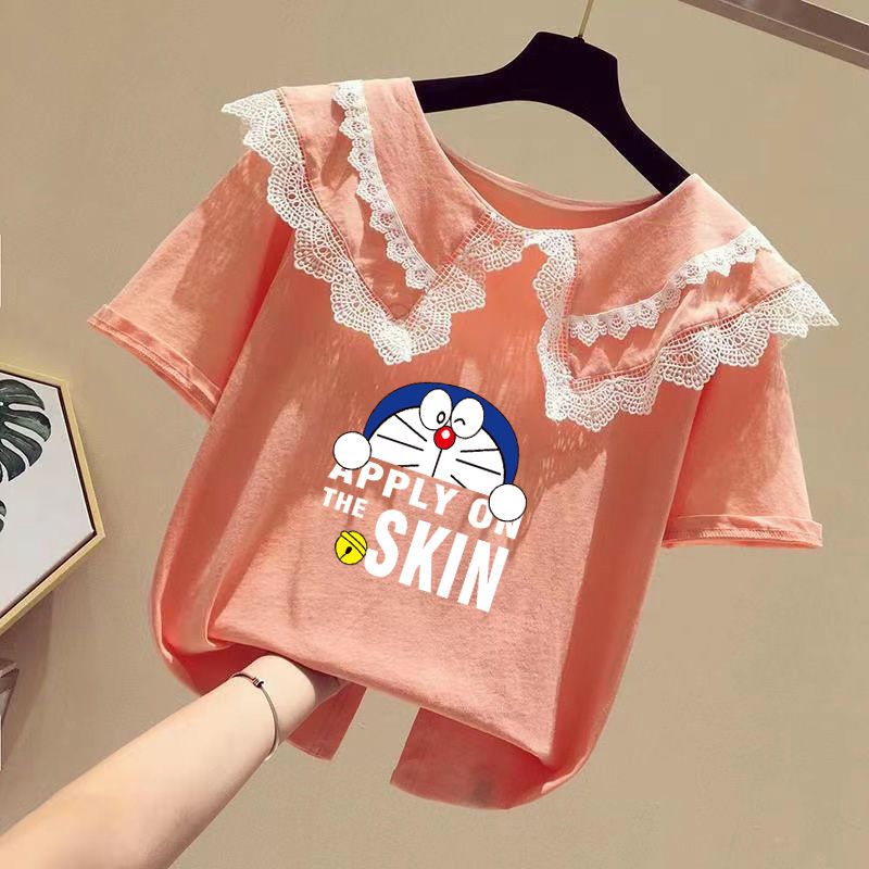 100%纯棉女童短袖2023夏季新款韩版童装女宝宝儿童印花别致上衣